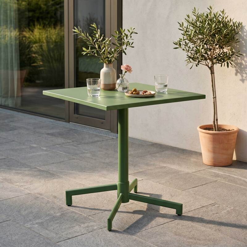 Table de jardin carrée inclinable en métal 2 à 4 personnes avec pied encastrable 70x70 cm