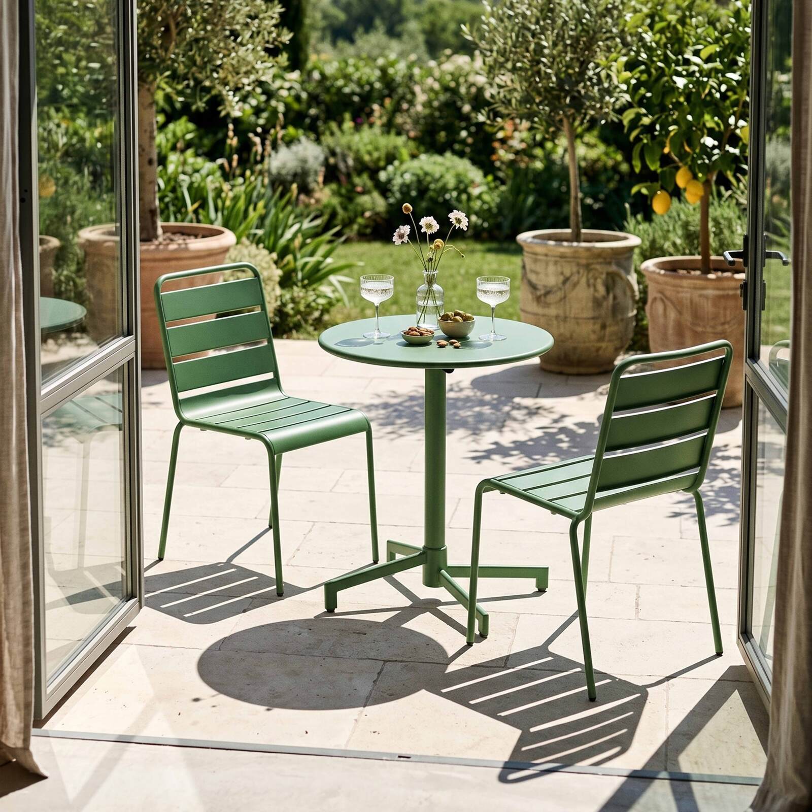Table de jardin ronde inclinable en métal 2 à 4 personnes avec pied encastrable Ø70x72 cm