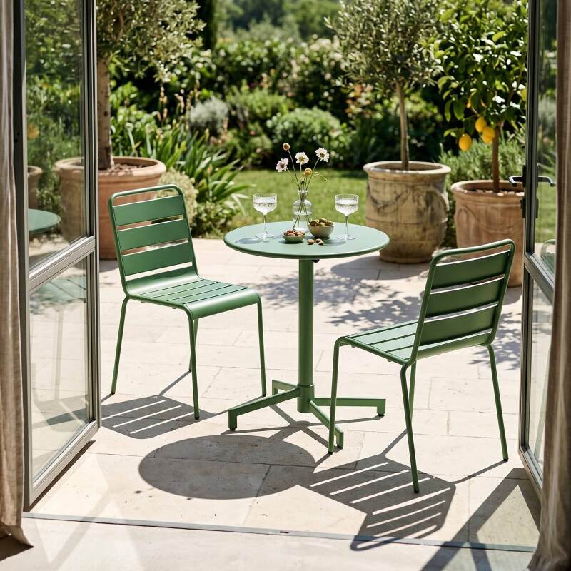 Table de jardin ronde inclinable en métal 2 à 4 personnes avec pied encastrable Ø70x72 cm (3/9)