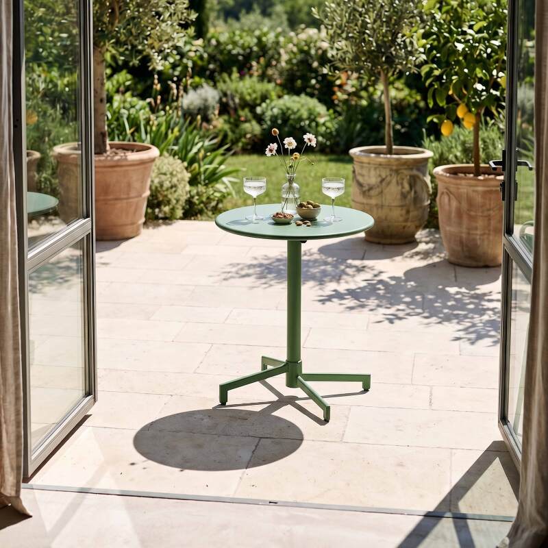 Table de jardin ronde inclinable en métal 2 à 4 personnes avec pied encastrable Ø70x72 cm (2/9)