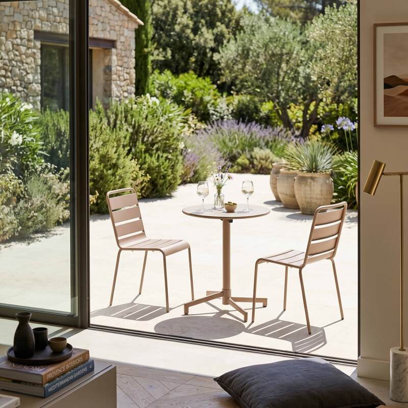 Table de jardin ronde inclinable en métal 2 à 4 personnes avec pied encastrable Ø70x72 cm (2/9)
