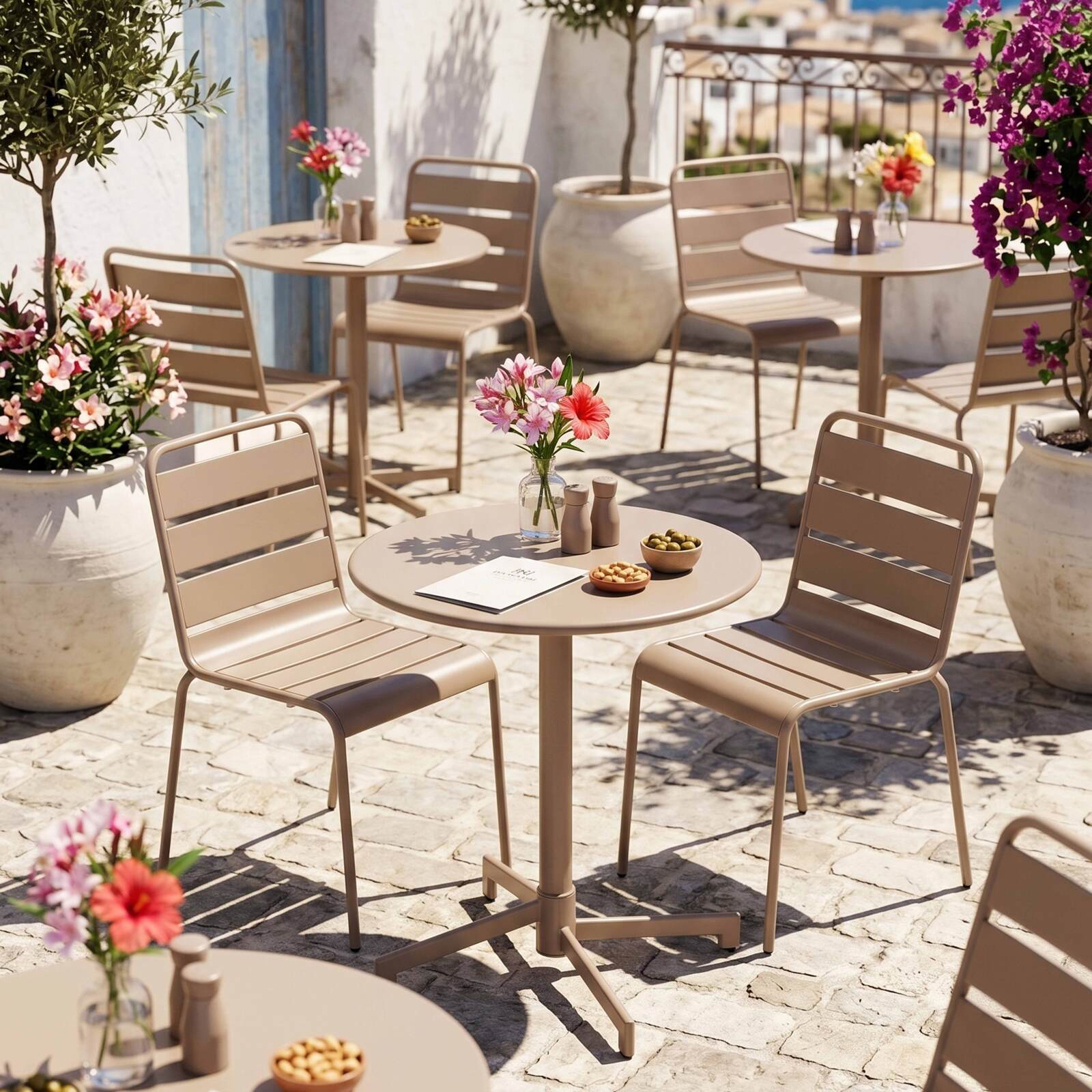 Table de jardin ronde inclinable en métal 2 à 4 personnes avec pied encastrable Ø70x72 cm