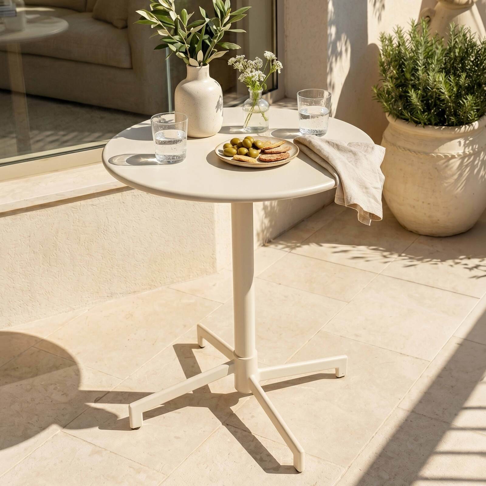 Table de jardin ronde inclinable en métal 2 à 4 personnes avec pied encastrable Ø70x72 cm