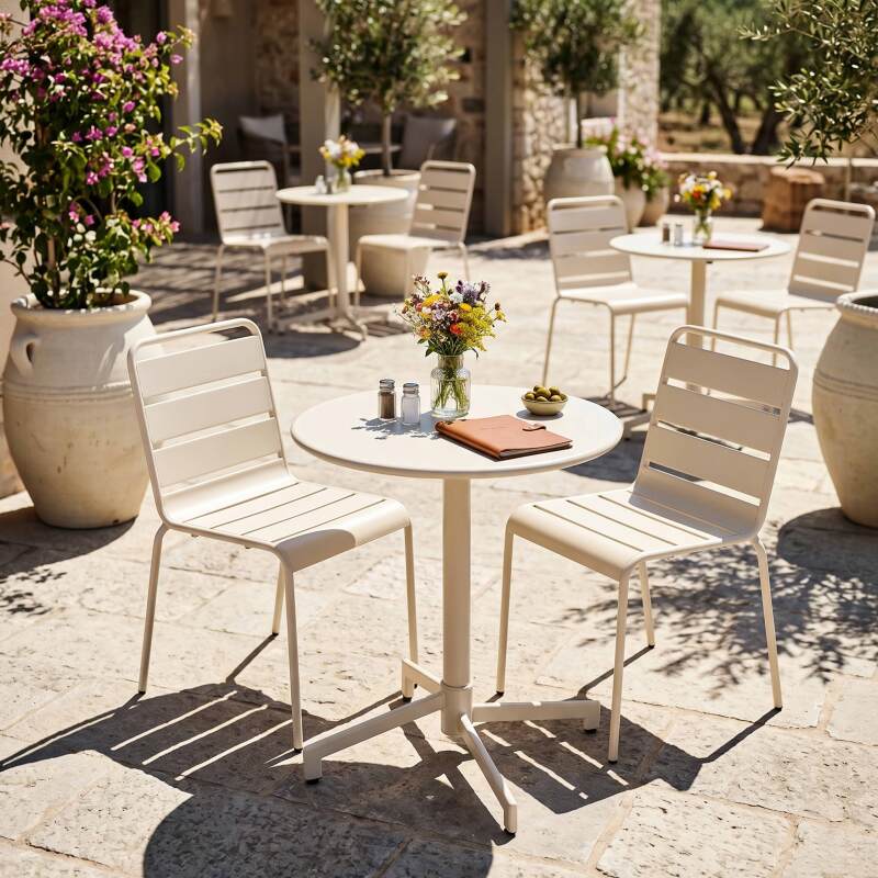 Table de jardin ronde inclinable en métal 2 à 4 personnes avec pied encastrable Ø70x72 cm (6/9)
