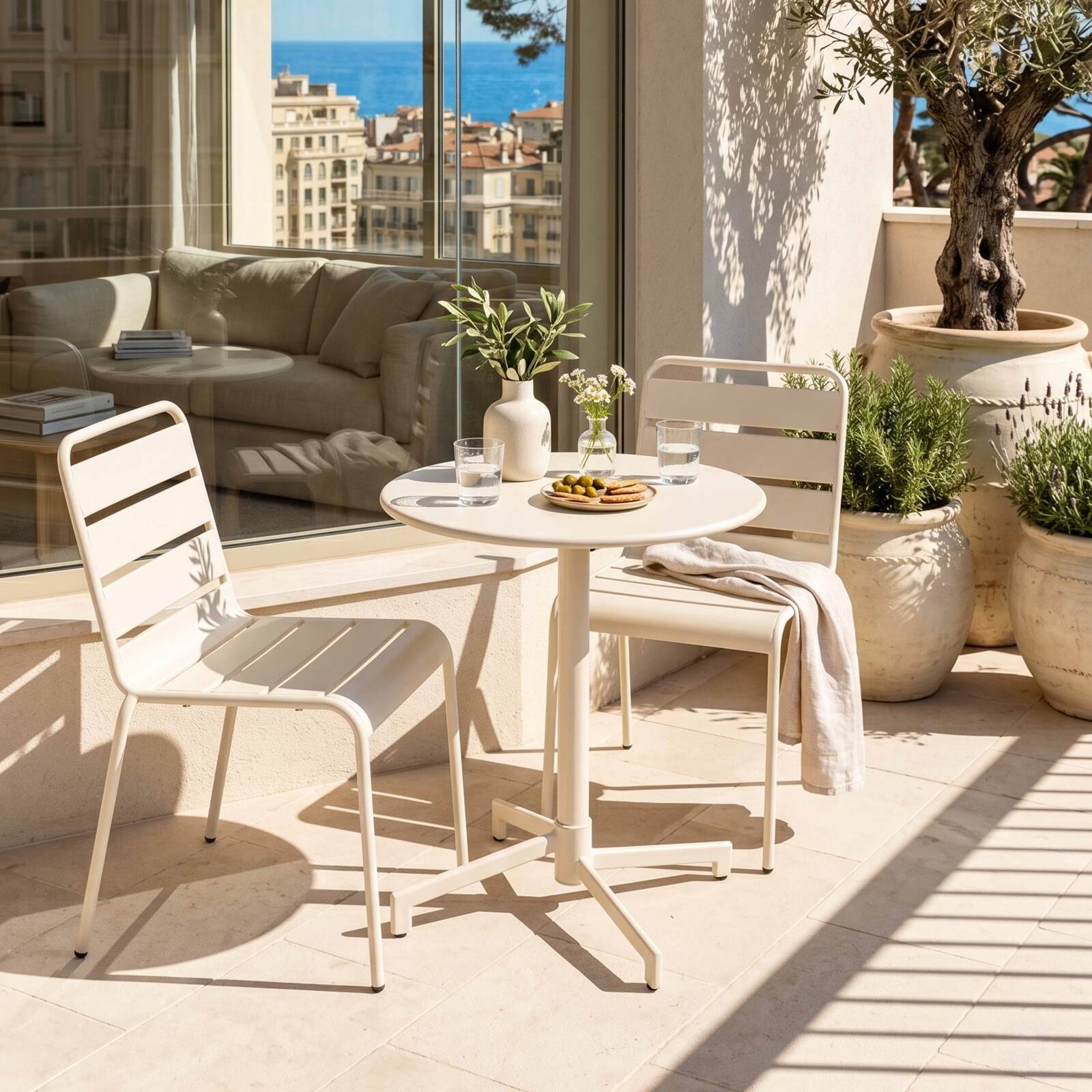 Table de jardin ronde inclinable en métal 2 à 4 personnes avec pied encastrable Ø70x72 cm