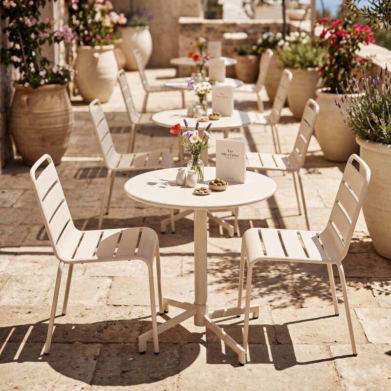 Table de jardin ronde inclinable en métal 2 à 4 personnes avec pied encastrable Ø70x72 cm (7/9)