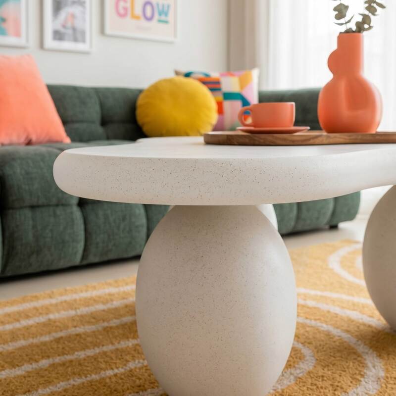 Table basse design effet béton lisse forme organique 80x80 cm (3/7)