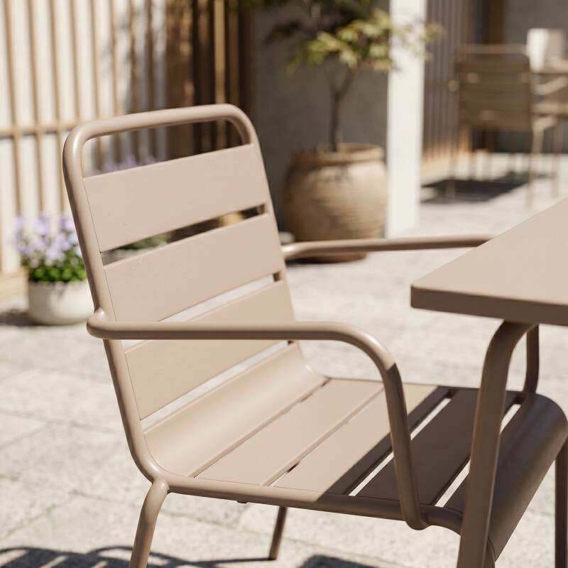 Table de jardin bistrot carrée en métal 70x70 cm et 2 chaises avec accoudoirs (4/7)