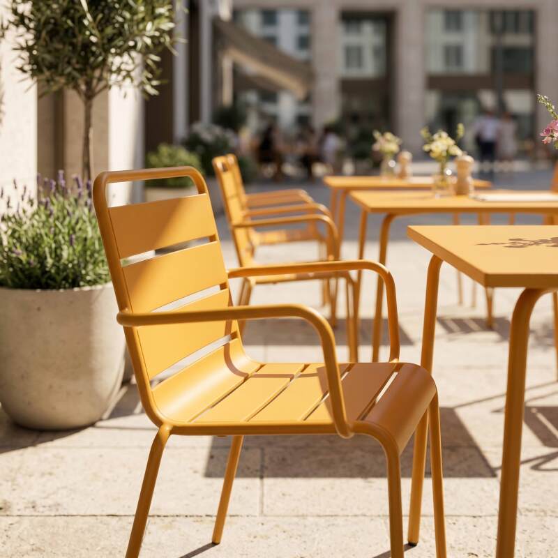 Table de jardin bistrot carrée en métal 70x70 cm et 2 chaises avec accoudoirs (4/7)