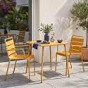Table de jardin bistrot carrée en métal 70x70 cm et 2 chaises avec accoudoirs