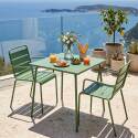 Table de jardin bistrot carrée en métal 70x70 cm et 2 chaises avec accoudoirs