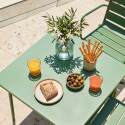 Table de jardin bistrot carrée en métal 70x70 cm et 2 chaises avec accoudoirs