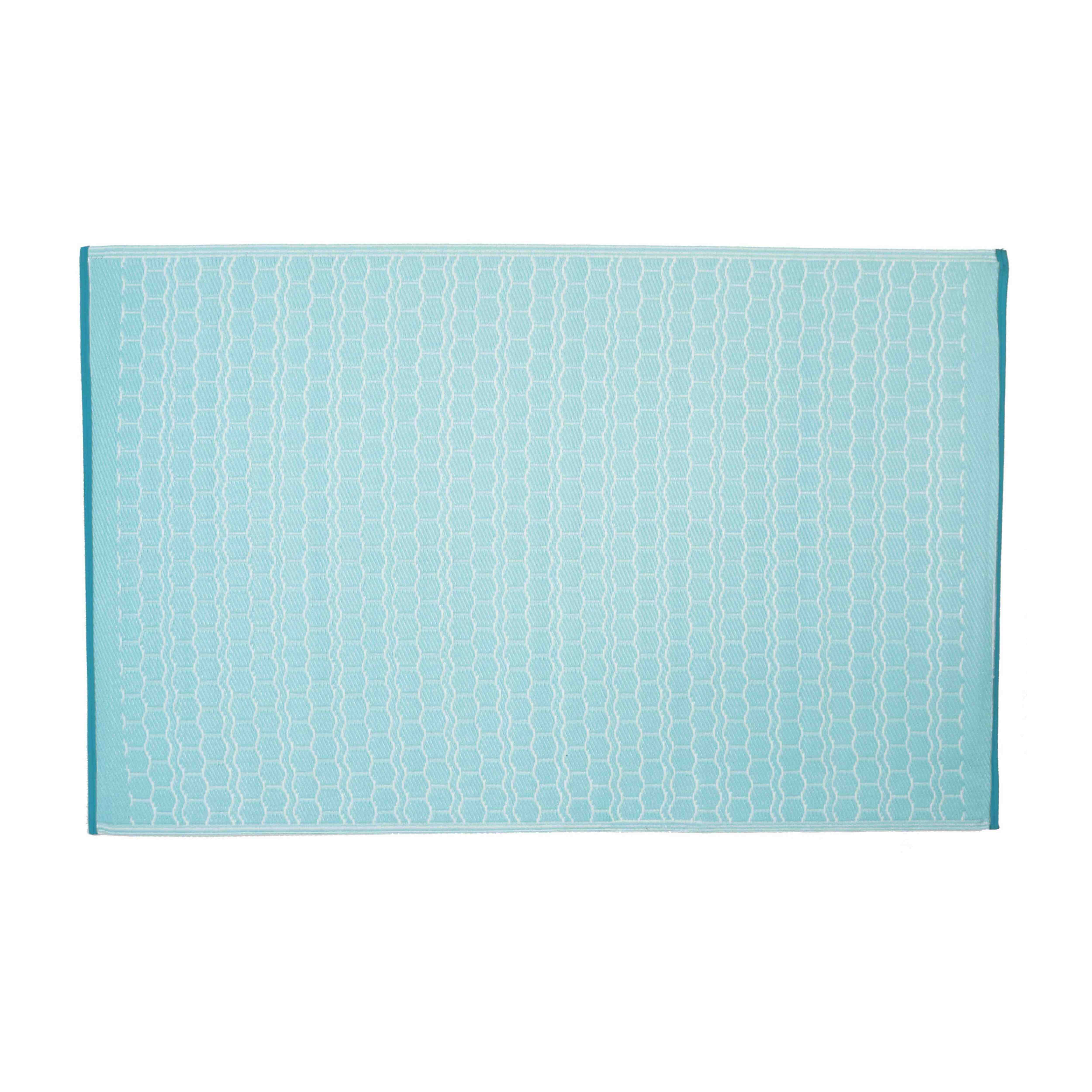 Tapis d'extérieur rectangulaire en polypropylène - bleu et blanc