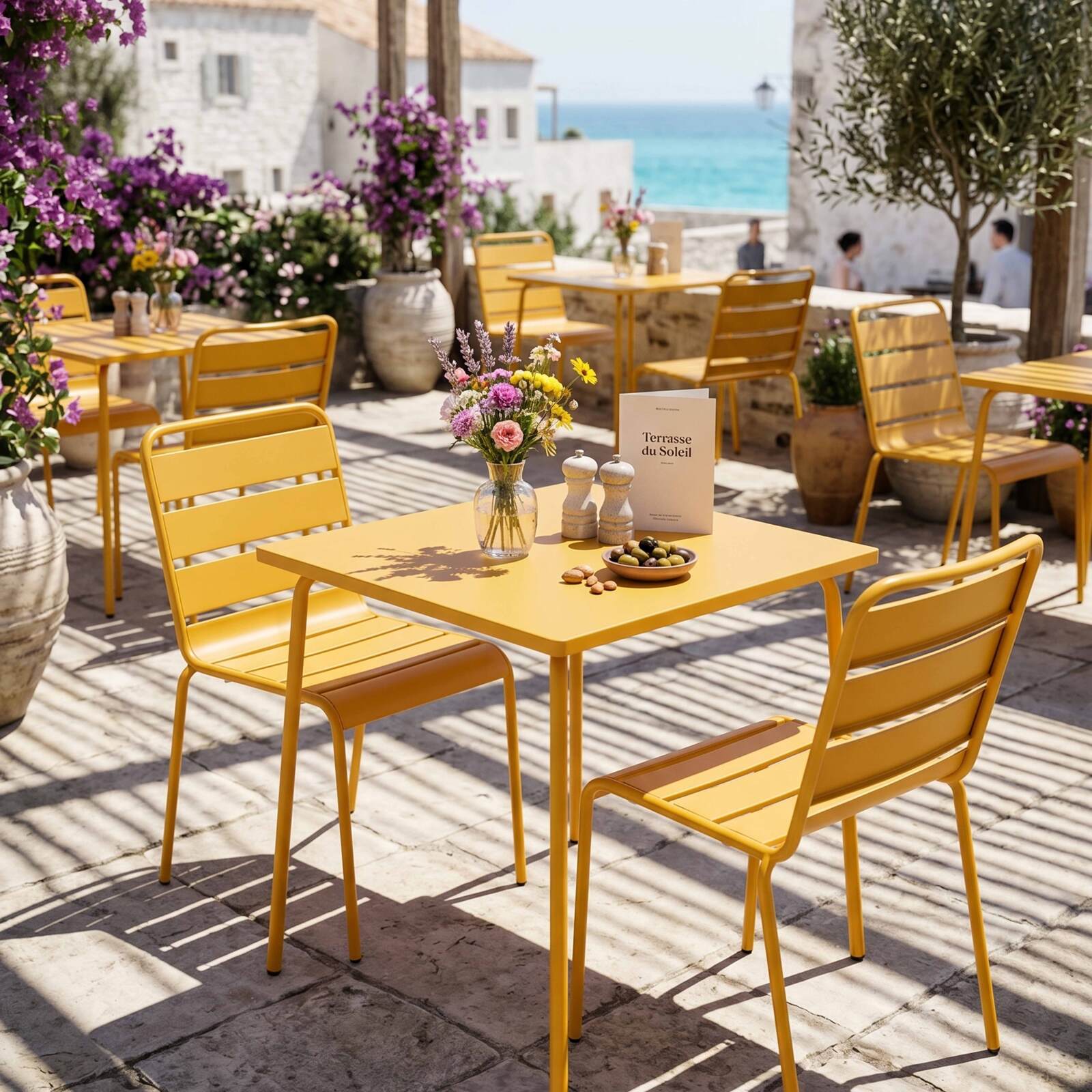 Table de jardin bistrot carrée en métal 70x70 cm et 2 chaises