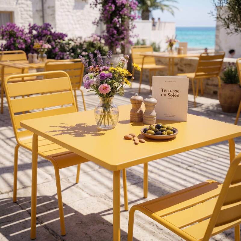 Table de jardin bistrot carrée en métal 70x70 cm et 2 chaises (6/7)