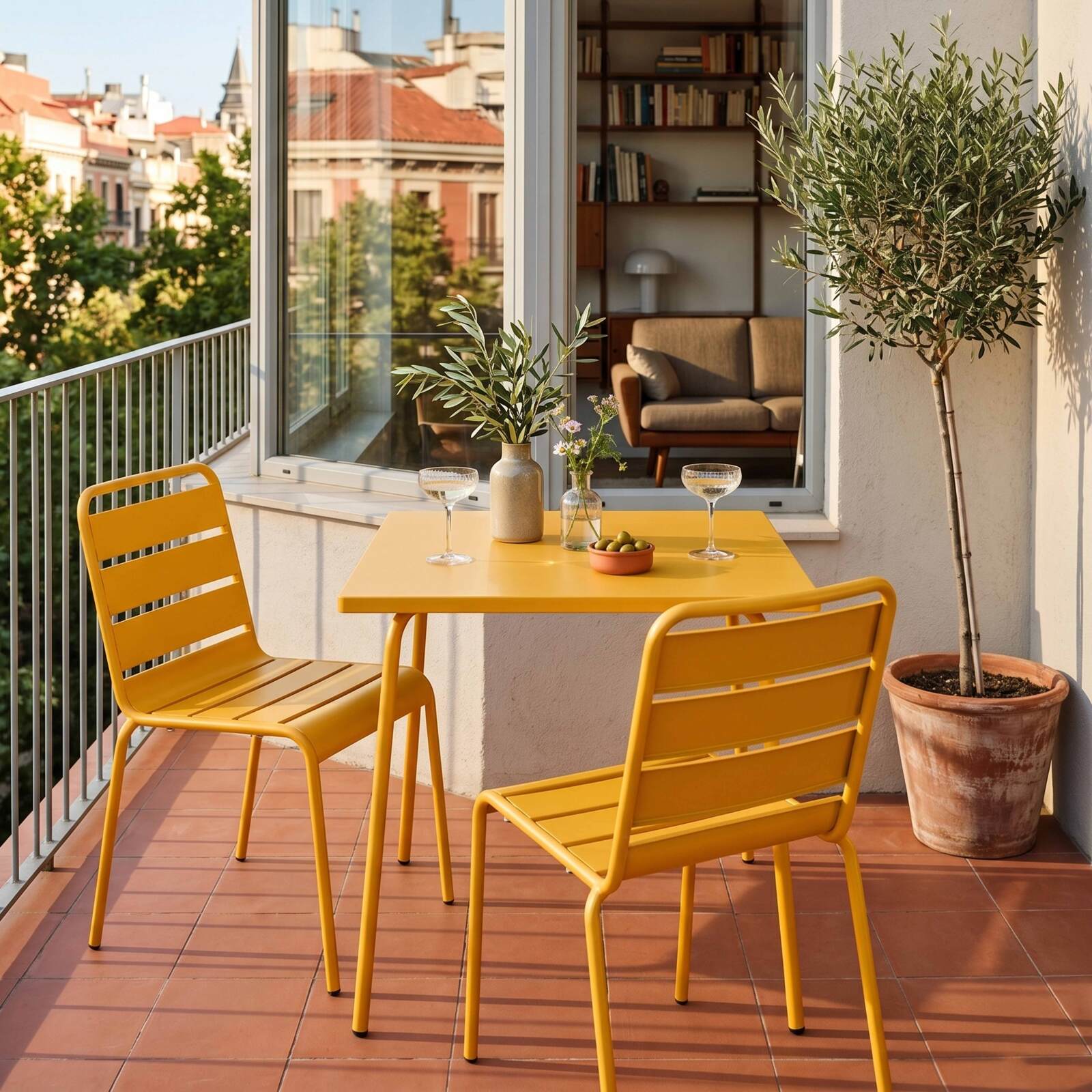 Table de jardin bistrot carrée en métal 70x70 cm et 2 chaises