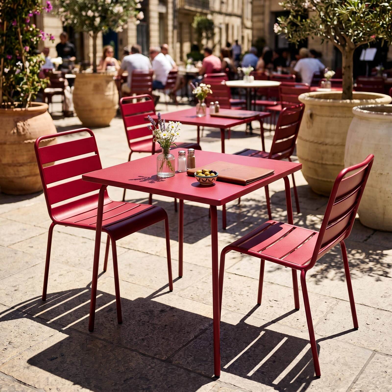 Table de jardin bistrot carrée en métal 70x70 cm et 2 chaises