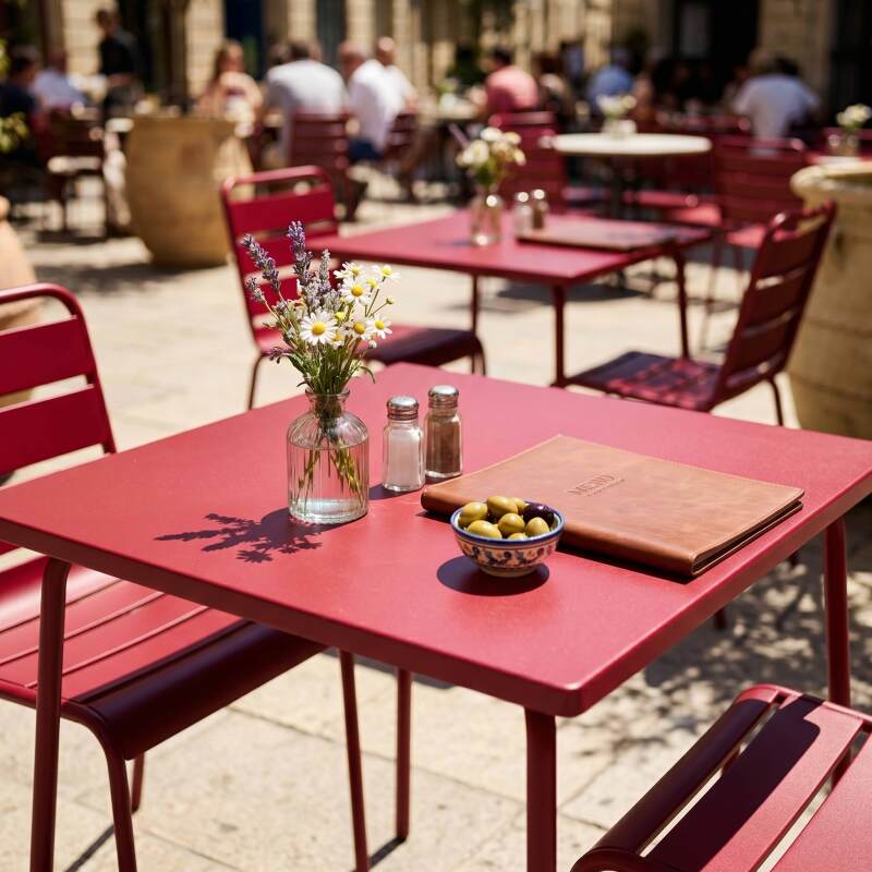 Table de jardin bistrot carrée en métal 70x70 cm et 2 chaises (6/7)