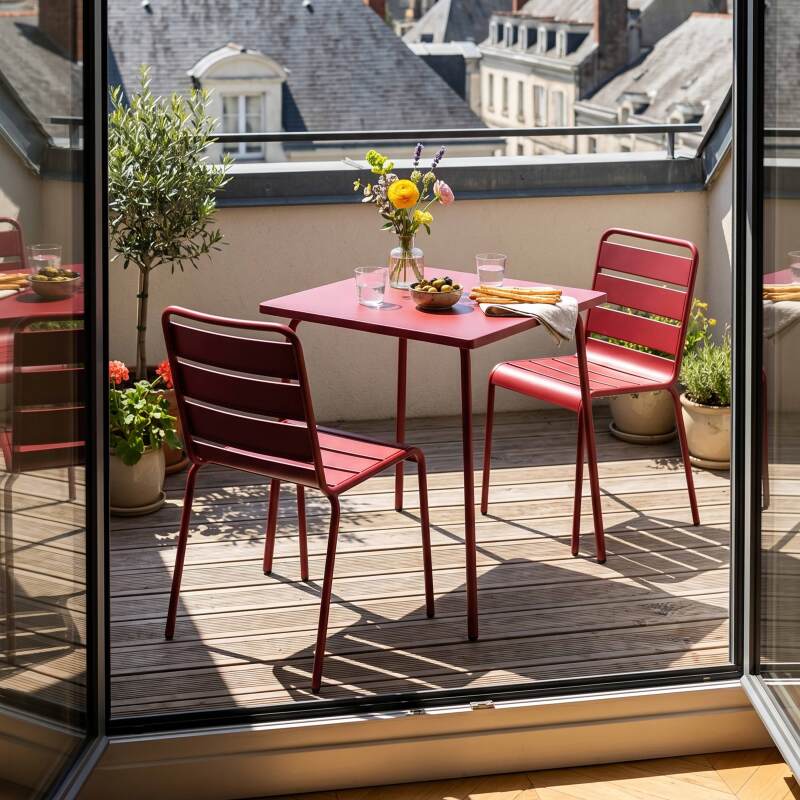 Table de jardin bistrot carrée en métal 70x70 cm et 2 chaises