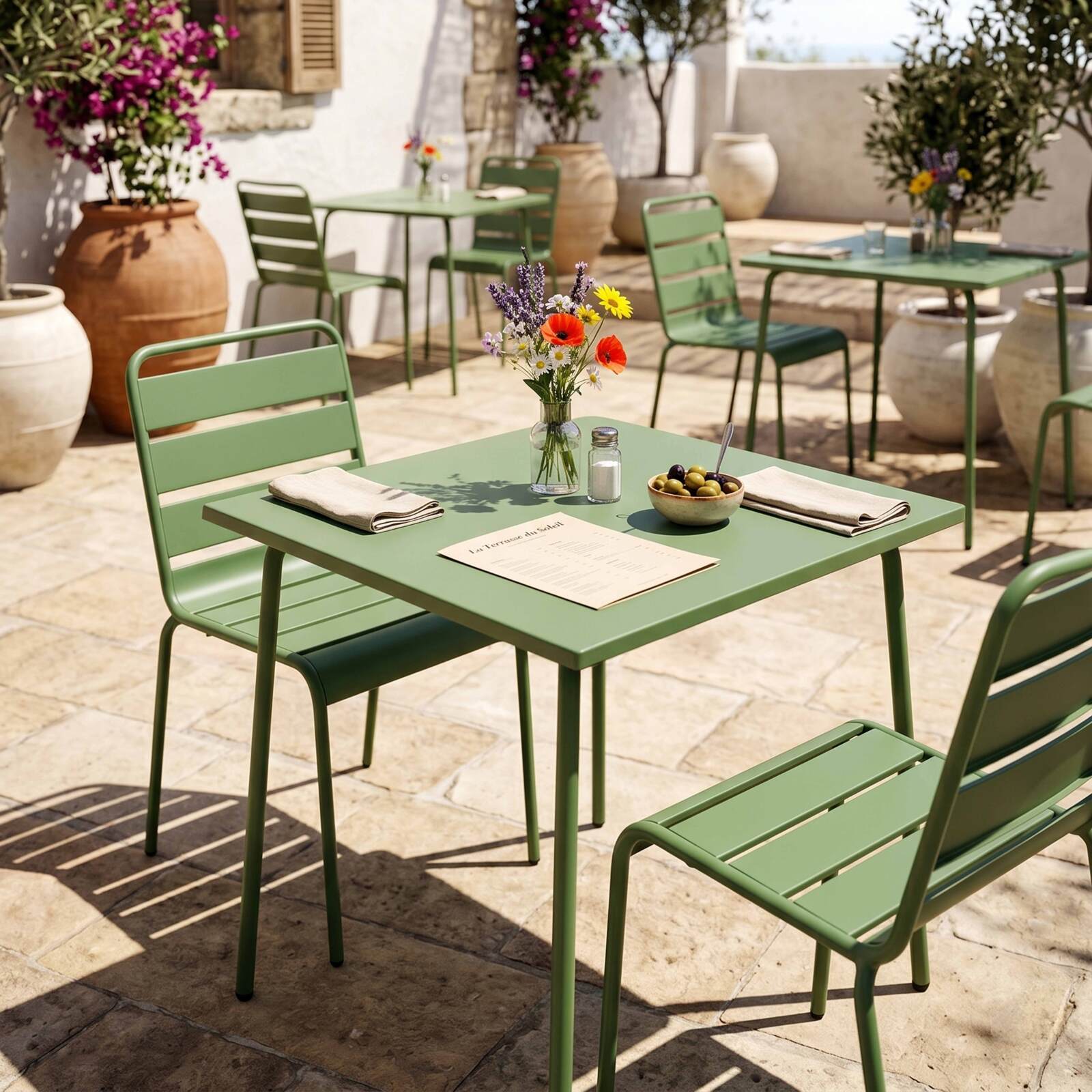 Table de jardin bistrot carrée en métal 70x70 cm et 2 chaises
