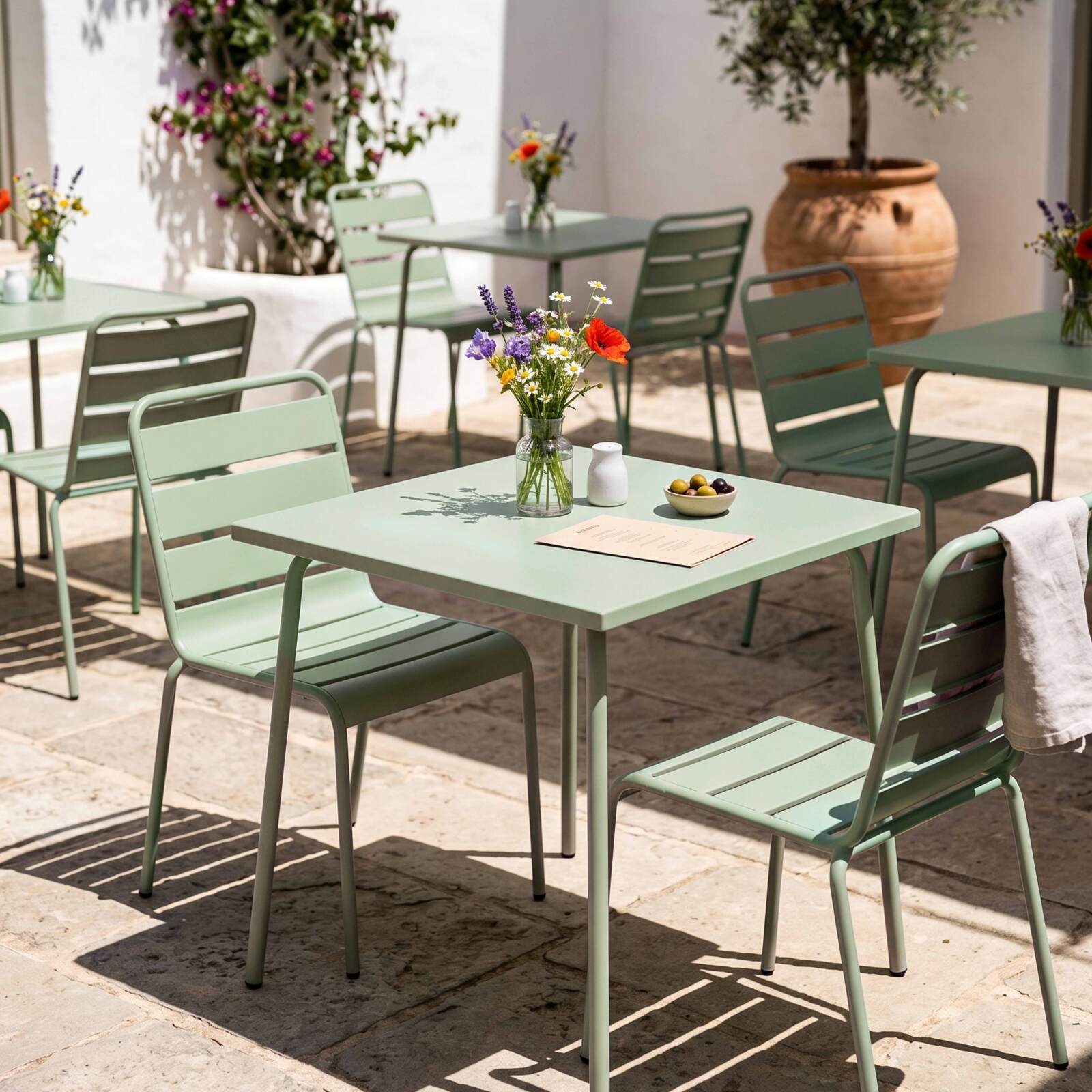 Table de jardin bistrot carrée en métal 70x70 cm et 2 chaises