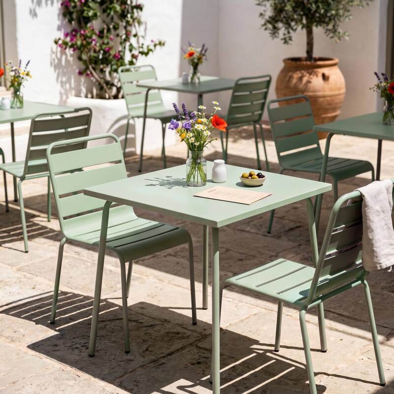Table de jardin bistrot carrée en métal 70x70 cm et 2 chaises (5/7)