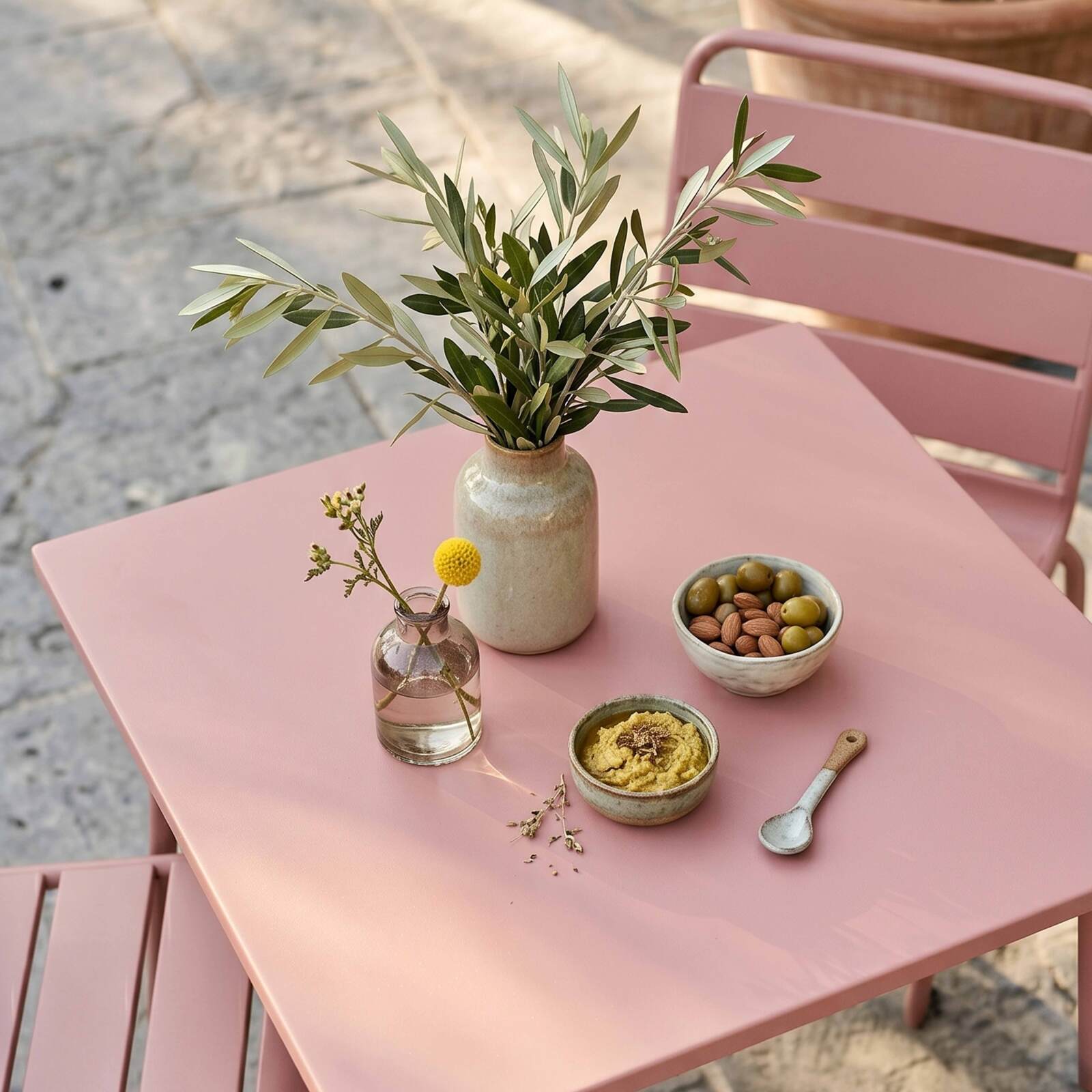Table de jardin bistrot carrée en métal 70x70 cm et 2 chaises