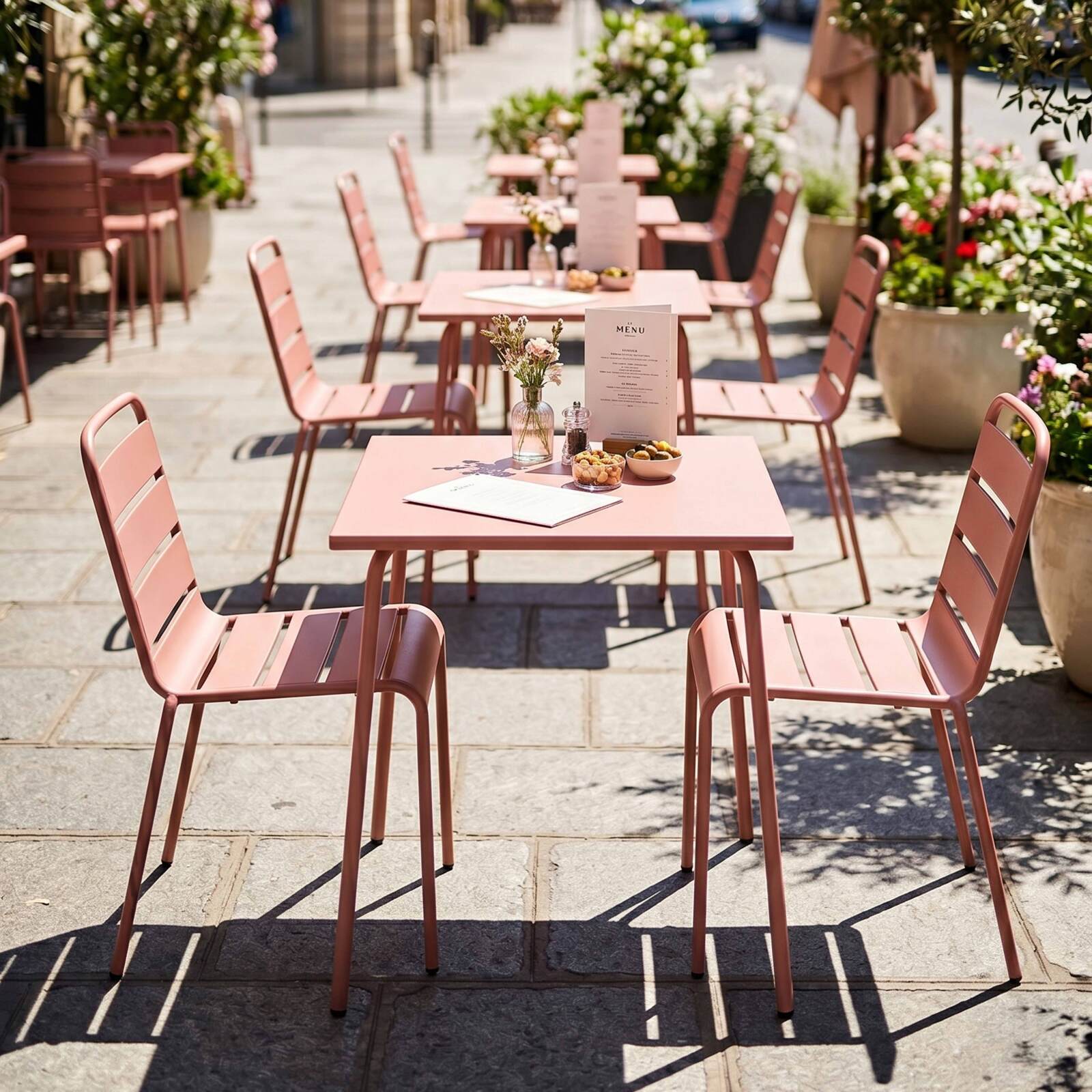 Table de jardin bistrot carrée en métal 70x70 cm et 2 chaises