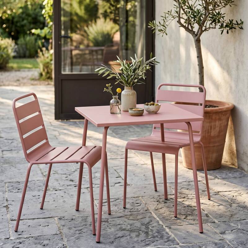 Table de jardin bistrot carrée en métal 70x70 cm et 2 chaises