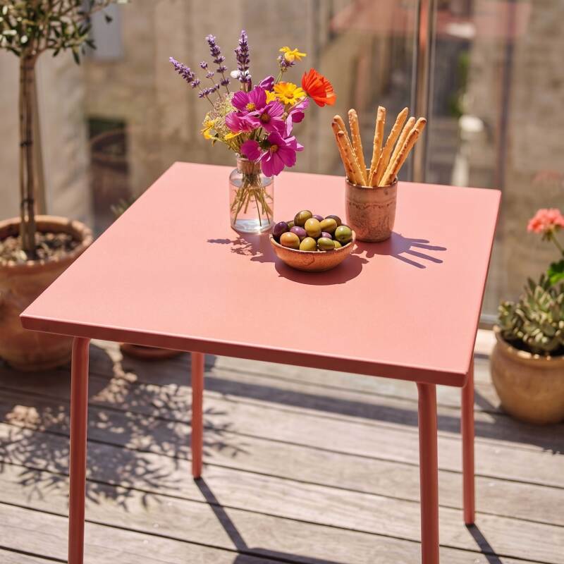 Table de jardin carré en métal 2 à 4 personnes 70x70 cm (2/7)