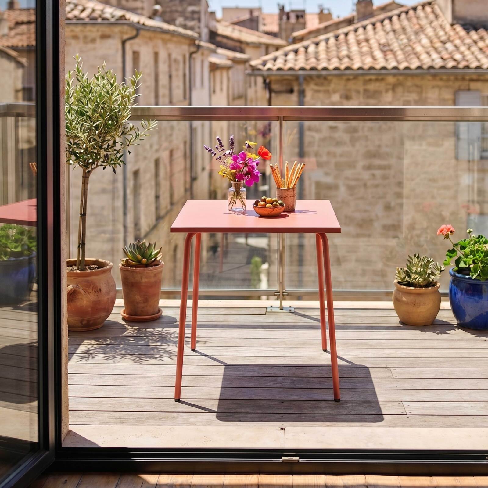 Table de jardin carré en métal 2 à 4 personnes 70x70 cm