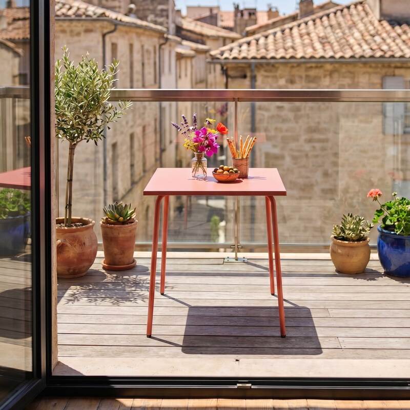 Table de jardin carré en métal 2 à 4 personnes 70x70 cm