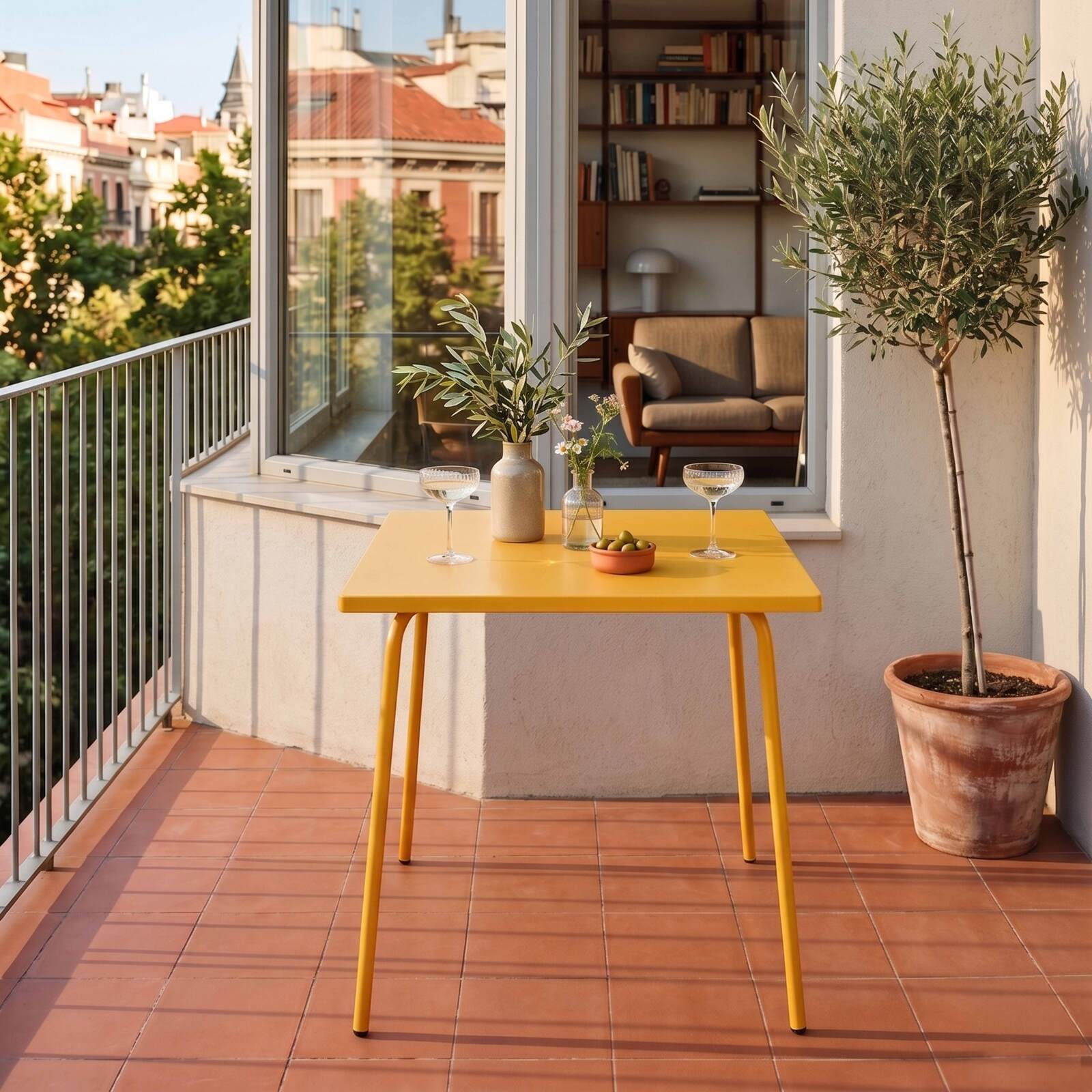 Table de jardin carré en métal 2 à 4 personnes 70x70 cm
