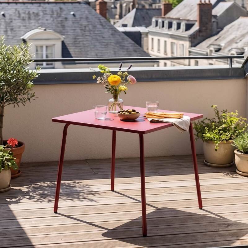 Table de jardin carré en métal 2 à 4 personnes 70x70 cm