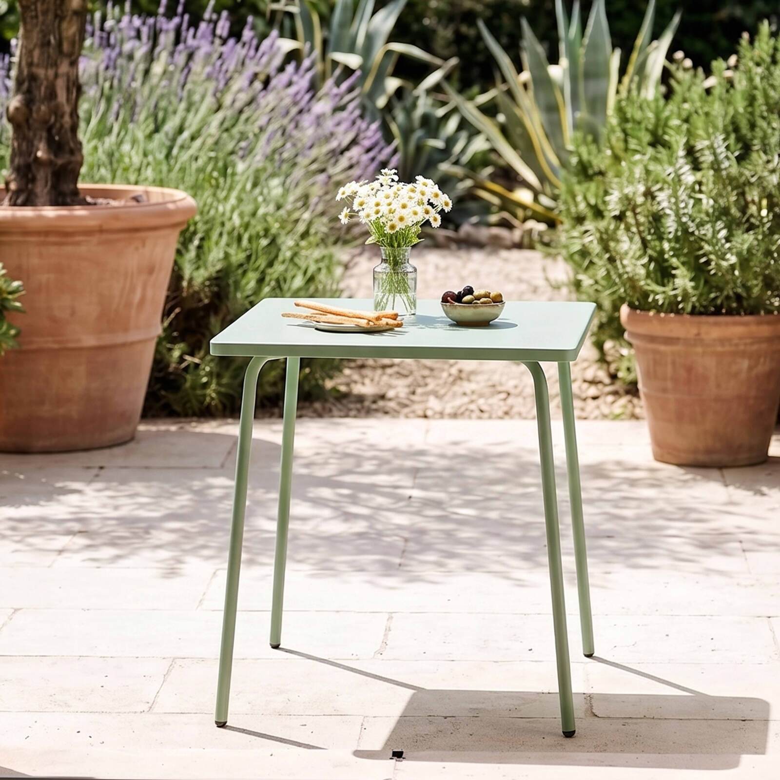 Table de jardin carré en métal 2 à 4 personnes 70x70 cm