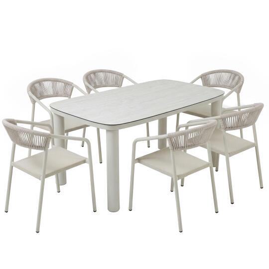 Table de jardin structure en aluminium 150x90 cm et 6 chaises en textilène | Oviala