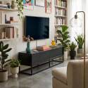 Meuble TV noir et effet bois 140cm style moderne