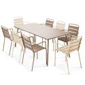 Table de jardin en métal 180x90 cm et 8 chaises dépareillés avec accoudoirs