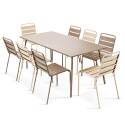 Table de jardin en métal 180x90 cm et 8 chaises dépareillées