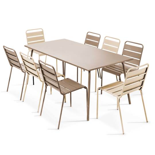 Table de jardin en métal 180x90 cm et 8 chaises dépareillées | Oviala