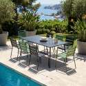 Table de jardin en métal 180x90 cm et 8 chaises dépareillés avec accoudoirs