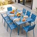 Table de jardin en métal 180x90 cm et 8 chaises avec accoudoirs