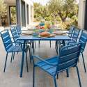 Table de jardin en métal 180x90 cm et 8 chaises avec accoudoirs
