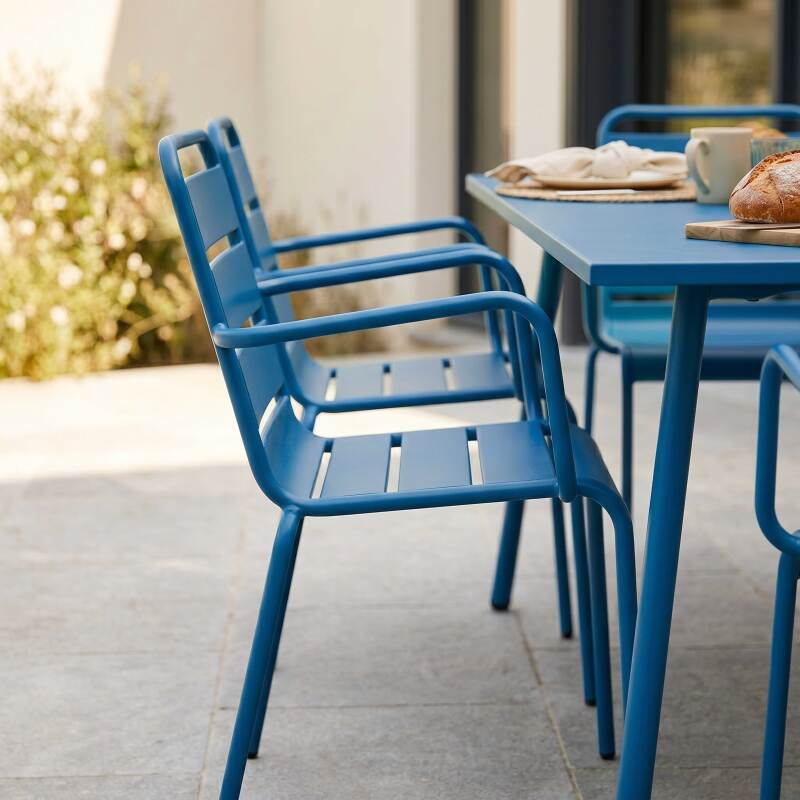 Table de jardin en métal 180x90 cm et 8 chaises avec accoudoirs (3/7)