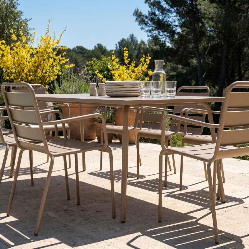 Table de jardin en métal 180x90 cm et 8 chaises avec accoudoirs (3/7)