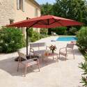Parasol déporté 4x3 m rectangulaire inclinable rotatif 360° et 4 dalles à lester remplissables
