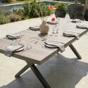 Table de jardin extensible en aluminium et céramique effet bois 200/260x100 cm et 10 chaises en textilène
