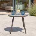 Table basse de jardin ronde en céramique et métal thermolaqué motif PALM Ø45x35 cm