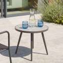 Table basse de jardin ronde en céramique et métal thermolaqué motif PALM Ø45x35 cm