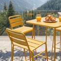 Table haute de jardin carrée en métal 70x70 cm et 4 chaises hautes
